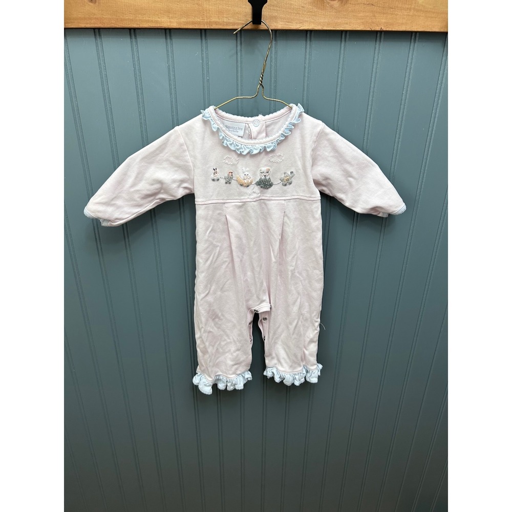 Squiggles by Charlie Pink Pima Cotton Embroidered Animal Romper 6/9M